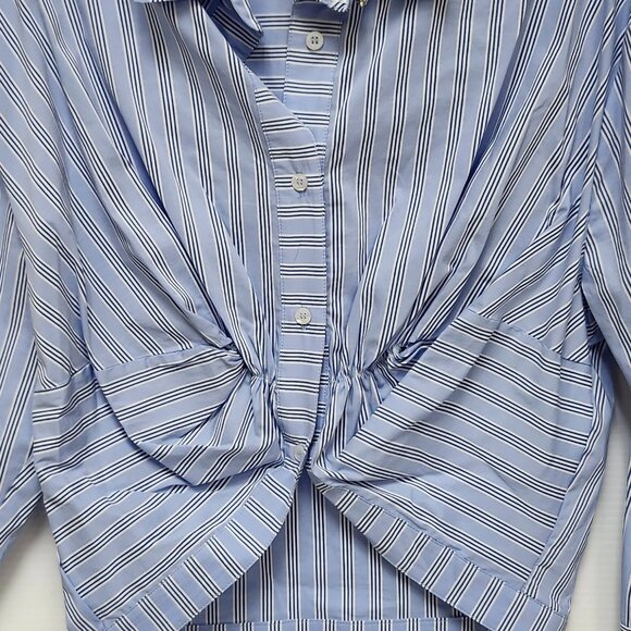 Liu Jo Women's Blue/White Striped Long Sleeved Shirt W/Elastic Knot Look Size 38 - Picture 2 of 12